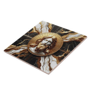 Ethereal Presence Face of Jesus Carved in Marble Tile