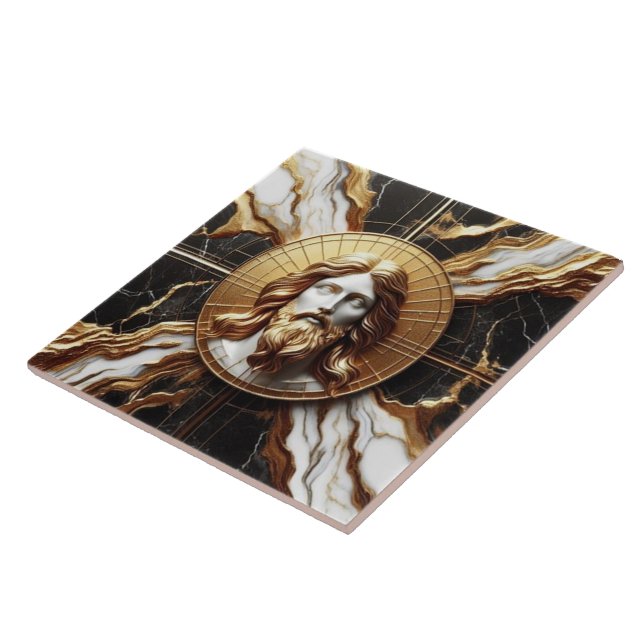 Ethereal Presence Face of Jesus Carved in Marble Tile (Side)