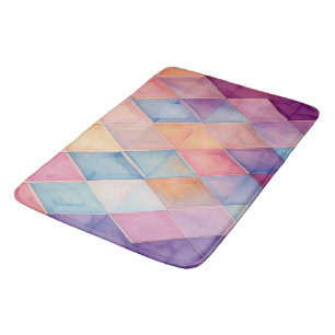 Ethereal Prism:Pastel Watercolor Harlequin Diamond Bath Mat
