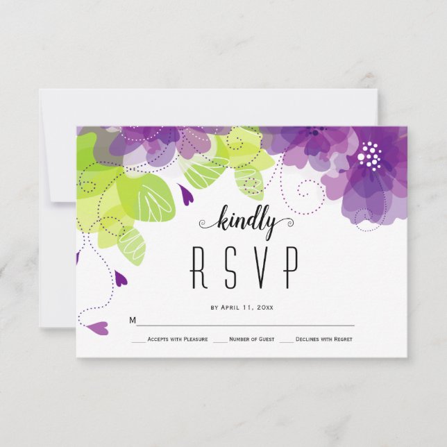 Ethereal purple flowers floral wedding RSVP Card (Front)