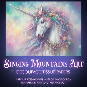 Ethereal Rainbow Unicorn Portrait Decoupage  Tissue Paper