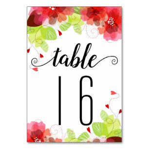 Ethereal red flowers calligraphy flloral wedding table number