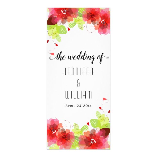 Ethereal red flowers, calligraphy wedding program rack card (Front)