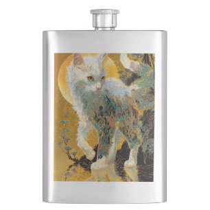 Ethereal Rinpa Kitten Japanese Golden Mist Hip Flask