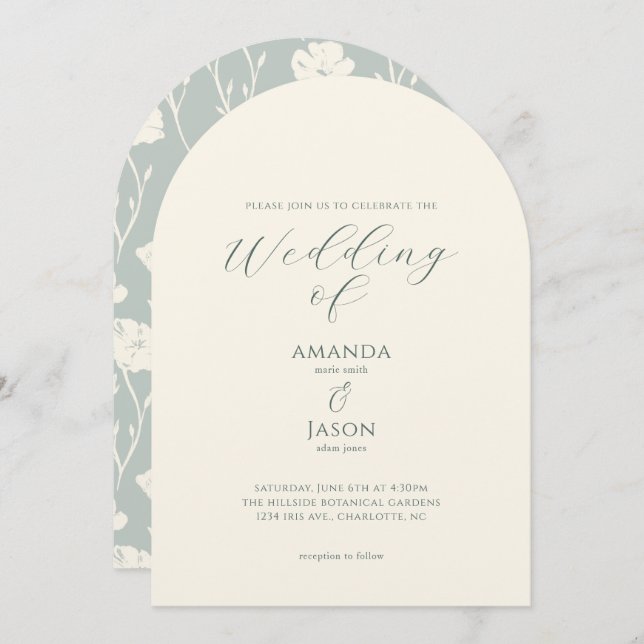 Ethereal romantic modern floral wedding invitation (Front/Back)