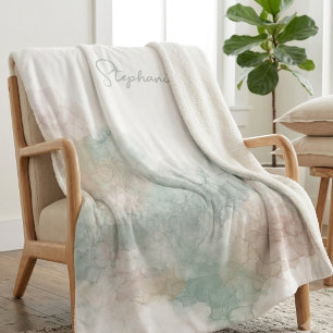 Ethereal Sage and Blush Fluid Watercolor Art Sherpa Blanket