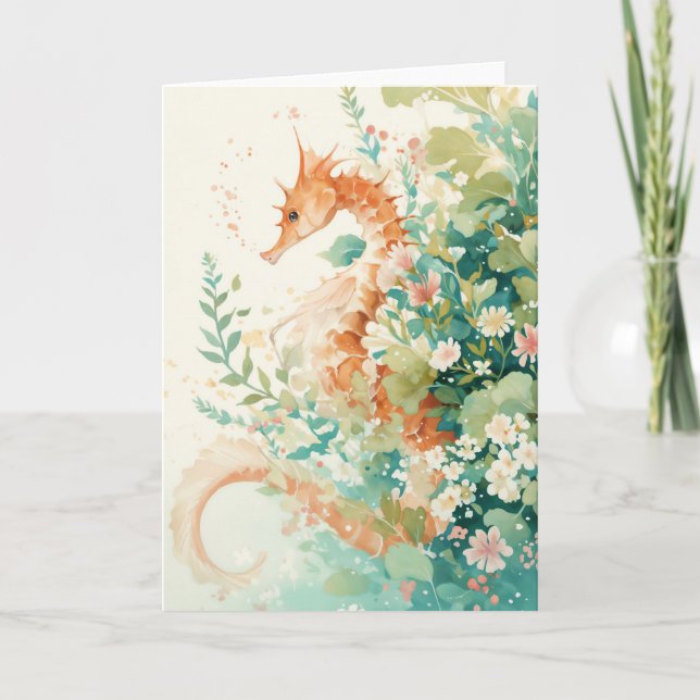 Ethereal Seahorse Among Vibrant Reefs Card (Front)