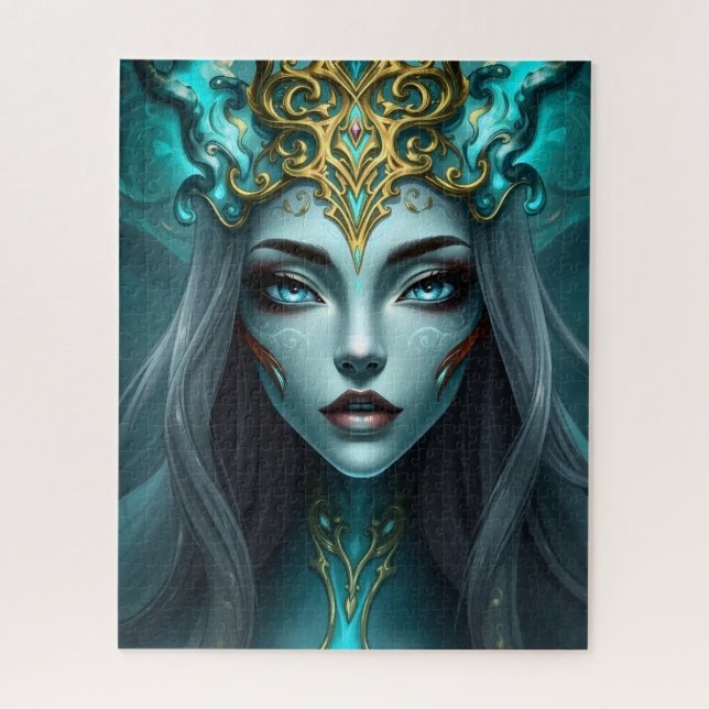 Ethereal Silver-Haired Goddess in Golden Filigree  Jigsaw Puzzle (Vertical)