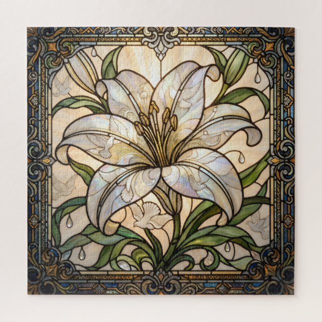 Ethereal Stained Glass White Lily  Puzzle (Vertical)