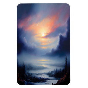 Ethereal Sunrise Over Misty Mountains Landscape Magnet