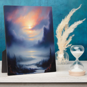 Ethereal Sunrise Over Misty Mountains Landscape Plaque