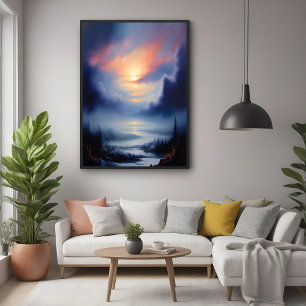 Ethereal Sunrise Over Misty Mountains Landscape Poster