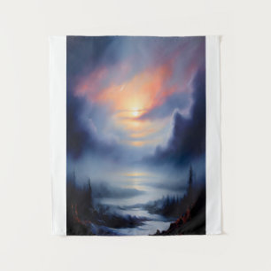 Ethereal Sunrise Over Misty Mountains Landscape Tapestry