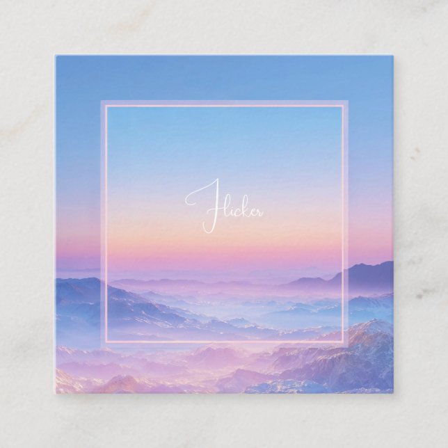 Ethereal Sunset Mountain Neon Frame Square Business Card (Front)