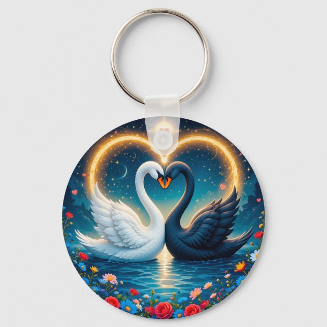 Ethereal Swans Forming a Heart  Key Ring (Front)