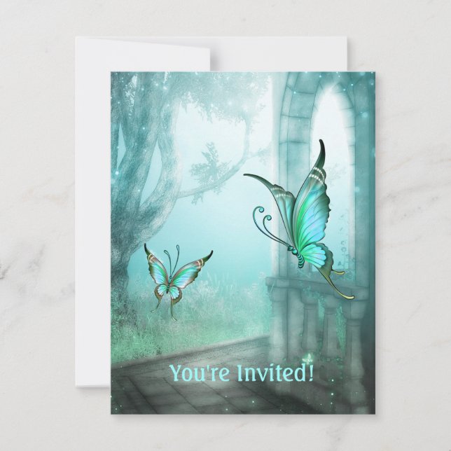 Ethereal Teal Butterfly Garden Event Invitation (Front)