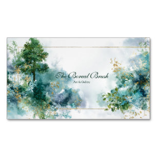Ethereal Teal Forest Gold Sparkle Magnetic Business Card