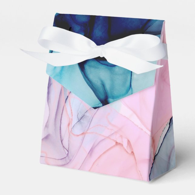 Ethereal Teal Pink Elegant Inky Modern Wedding Favour Box (Front Side)