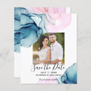 Ethereal Teal Pink Elegant Inky Save the Date