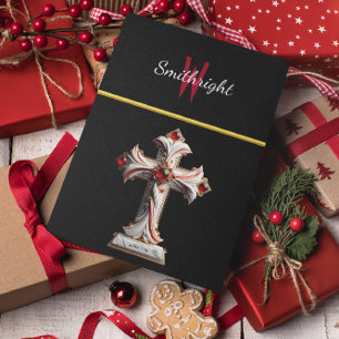 Ethereal Tribute: Engraved Cross on Black Postcard