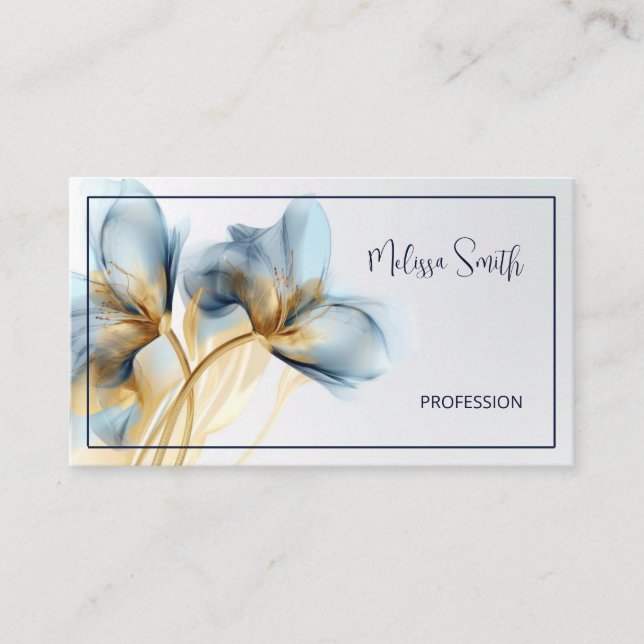Ethereal Turquoise Gold Flowers Business Card (Front)
