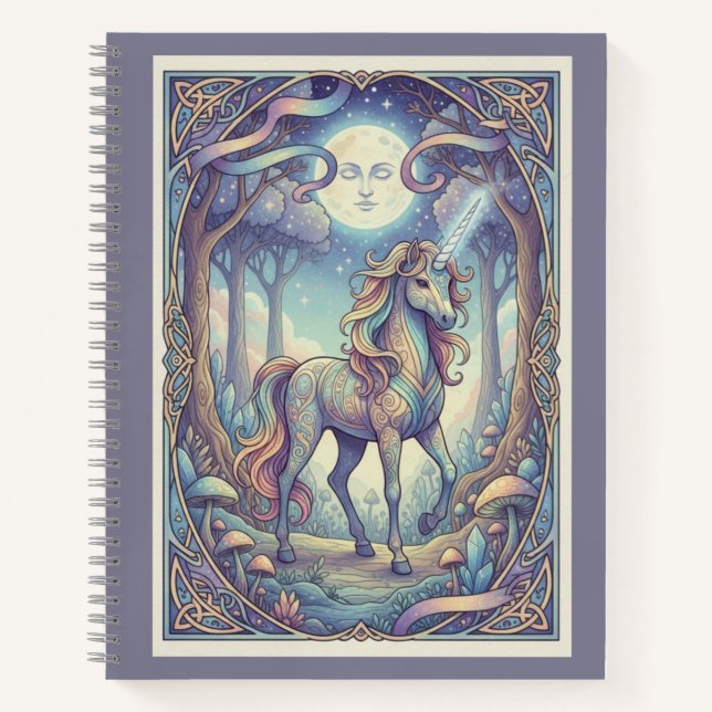 Ethereal Unicorn Moonlight Zentangle Fantasy Notebook (Front)