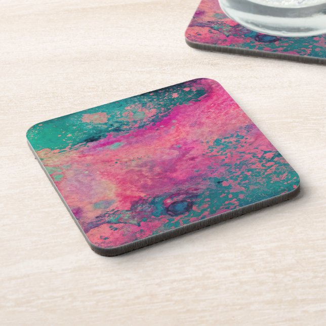 “Ethereal Vellum” – Pink Teal Blue Abstract    Coaster (Left Side)