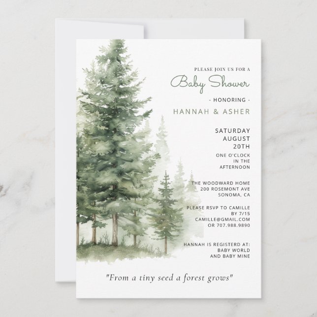 Ethereal Watercolor Forest Woodland Baby Shower Invitation (Front)