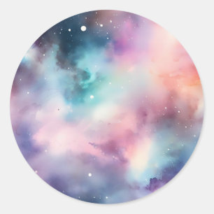 Ethereal Watercolor Galaxy Dreamy Cosmic Classic Round Sticker