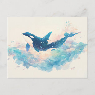 Ethereal Watercolor Orca Splash Postcard