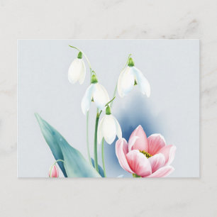 Ethereal Watercolor Snowdrops and Hellebores Postcard