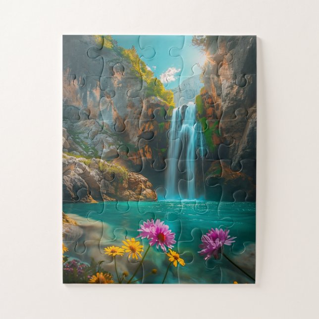 Ethereal Waterfall in Spring Jigsaw Puzzle (Vertical)