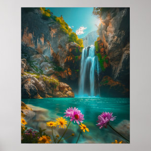 Ethereal Waterfall in Spring Poster