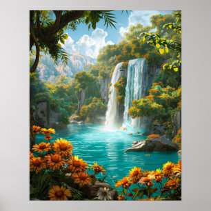 Ethereal Waterfall in Spring Poster