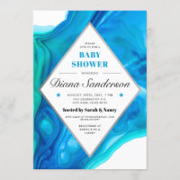 Ethereal Wave Baby Shower Invitations Boy Blue