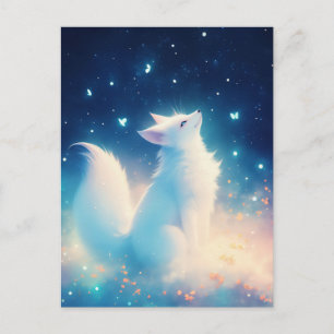 Ethereal White Fox Under Starry Sky Postcard