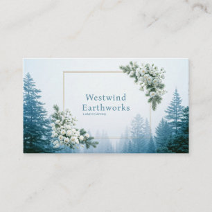 Ethereal White Rose Pine Forest Winter Gold Frame Business Card