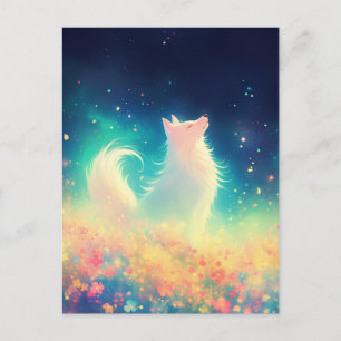 Ethereal White Wolf in Luminous Meadow Postcard