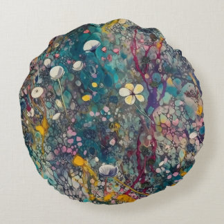 Ethereal Wildflower Dreams Abstract Art Design Round Cushion