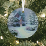 Ethereal Winter Scene Kinkade Inspired Glass Tree Decoration<br><div class="desc">Lovely winter scene inspired by Thomas Kinkade will shine and reflect your lights and complement your Christmas tree and the rest of your holiday home.  Gorgeous colours.  Thanks for looking; we appreciate your business at Paws Charming.</div>