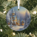 Ethereal Winter Scene Kinkade Inspired Glass Tree Decoration<br><div class="desc">Lovely winter scene inspired by Thomas Kinkade will shine and reflect your lights and complement your Christmas tree and the rest of your holiday home.  Gorgeous colours.  Thanks for looking; we appreciate your business at Paws Charming.</div>