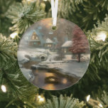 Ethereal Winter Scene Kinkade Inspired Glass Tree Decoration<br><div class="desc">Lovely winter scene inspired by Thomas Kinkade will shine and reflect your lights and complement your Christmas tree and the rest of your holiday home.  Gorgeous,  intense colours.</div>