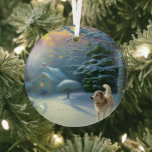Ethereal Winter Scene with Dog Kinkade Inspired Glass Tree Decoration<br><div class="desc">Lovely winter scene inspired by Thomas Kinkade will shine and reflect your lights and complement your Christmas tree and the rest of your holiday home. Gorgeous colours. Plus, any animal-themed products sold from the Paws Charming shop help us make a donation to animal charities, so you know you are doing...</div>