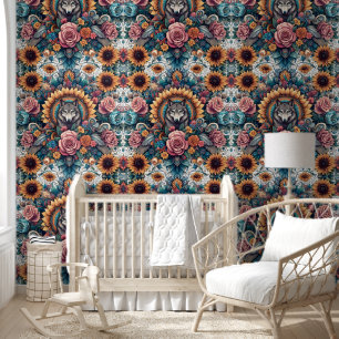 Ethereal Wolf & Sunflower Rose Magic Wallpaper