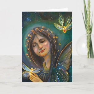 Ethereal Woman Holding Gold Butterflies Birthday Card