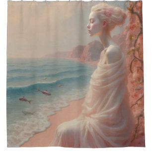 Ethereal Woman on Dreamy Beach Shower Curtain