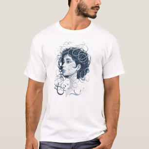 Ethereal Woman Portrait – Abstract Swirling Hair T-Shirt
