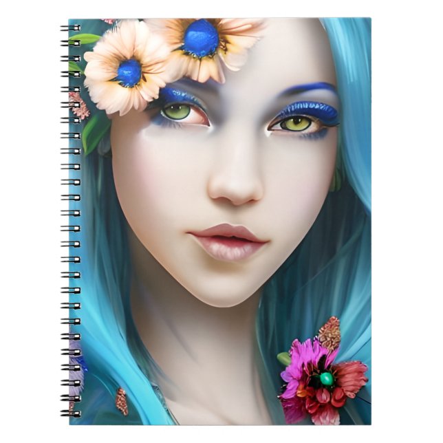 Ethereal Woman with Flowers in her Blue Hair Notebook (Front)