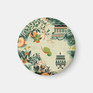Ethereales Orangenmuster mit Zen-Tempeln Magnet