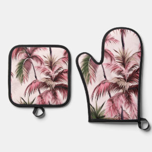 Ethereales Rosé-Palmenmuster Oven Mitt & Pot Holder Set